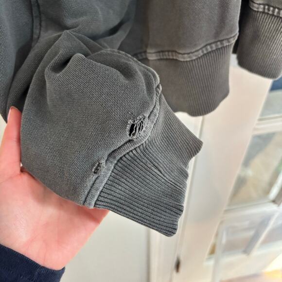 Aerie House Party Oversized V Neck Charcoal Distressed Sweatshirt Women's Medium - Picture 7 of 8